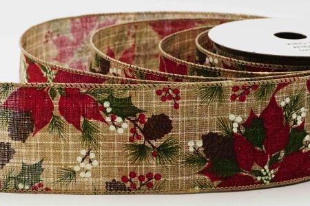 Exquisite Poinsettia Wired Ribbon_KF6828GC-13-183_Natural